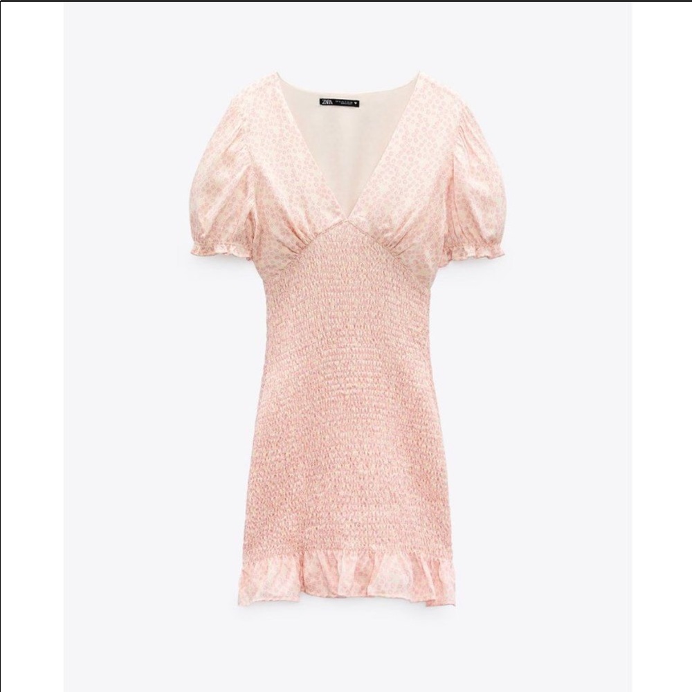 Zara pink and white sundress. Ruffle capped shoulders and smocking mid section.
